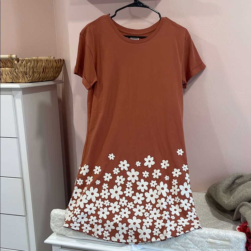 Rust Floral T-Shirt Dress
